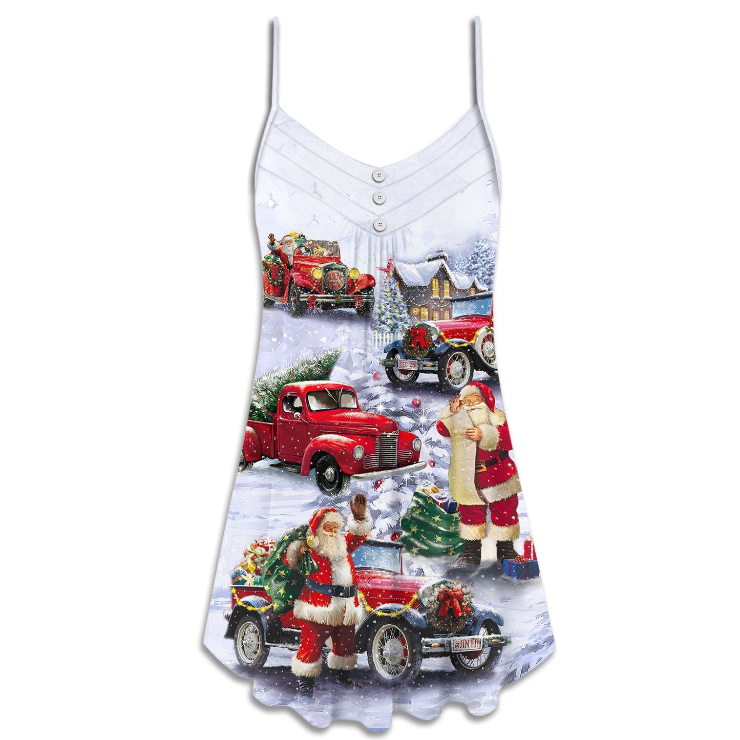 Santa Red Truck Gift – Women's Summer Sleeveless V-Neck Camisole Dress
