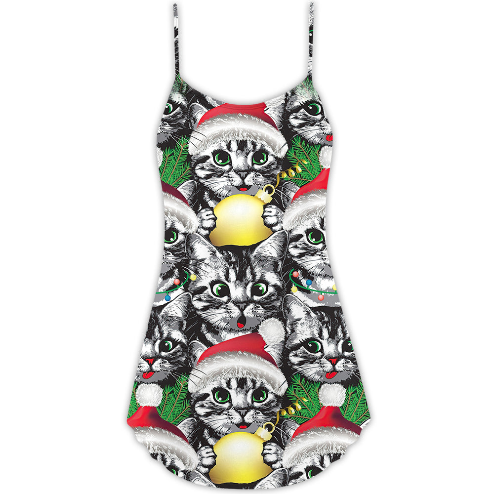 Christmas Meowy Cat Lover – Women's Summer Sleeveless V-Neck Camisole Dress