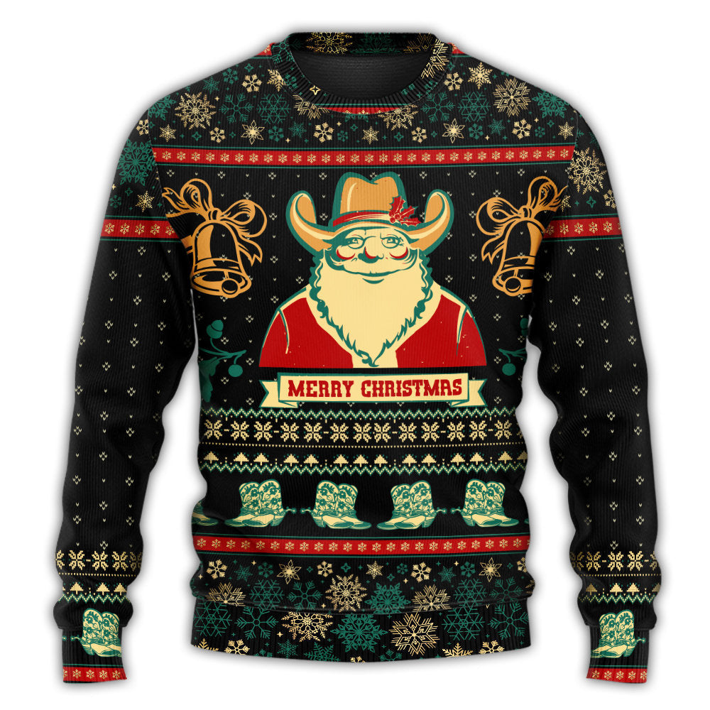 Christmas Cowboy Santa Old West – Sweater - Ugly Christmas Sweater