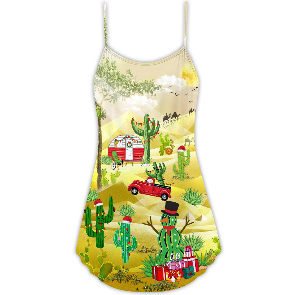 Christmas Life Is Better With Cactus – Women's Summer Sleeveless V-Neck Camisole Dress
