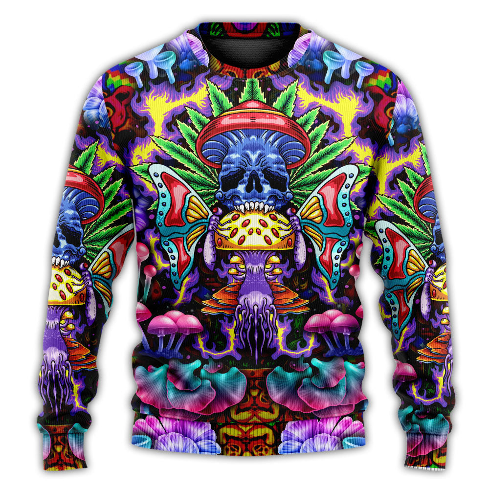 Hippie Mushroom And Skull Art – Sweater - Ugly Christmas Sweater