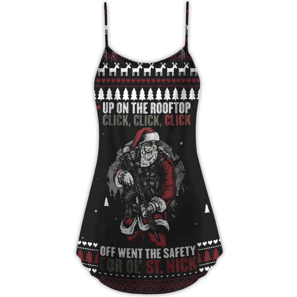 Christmas Rooftop Santa Click Click – Women's Summer Sleeveless V-Neck Camisole Dress
