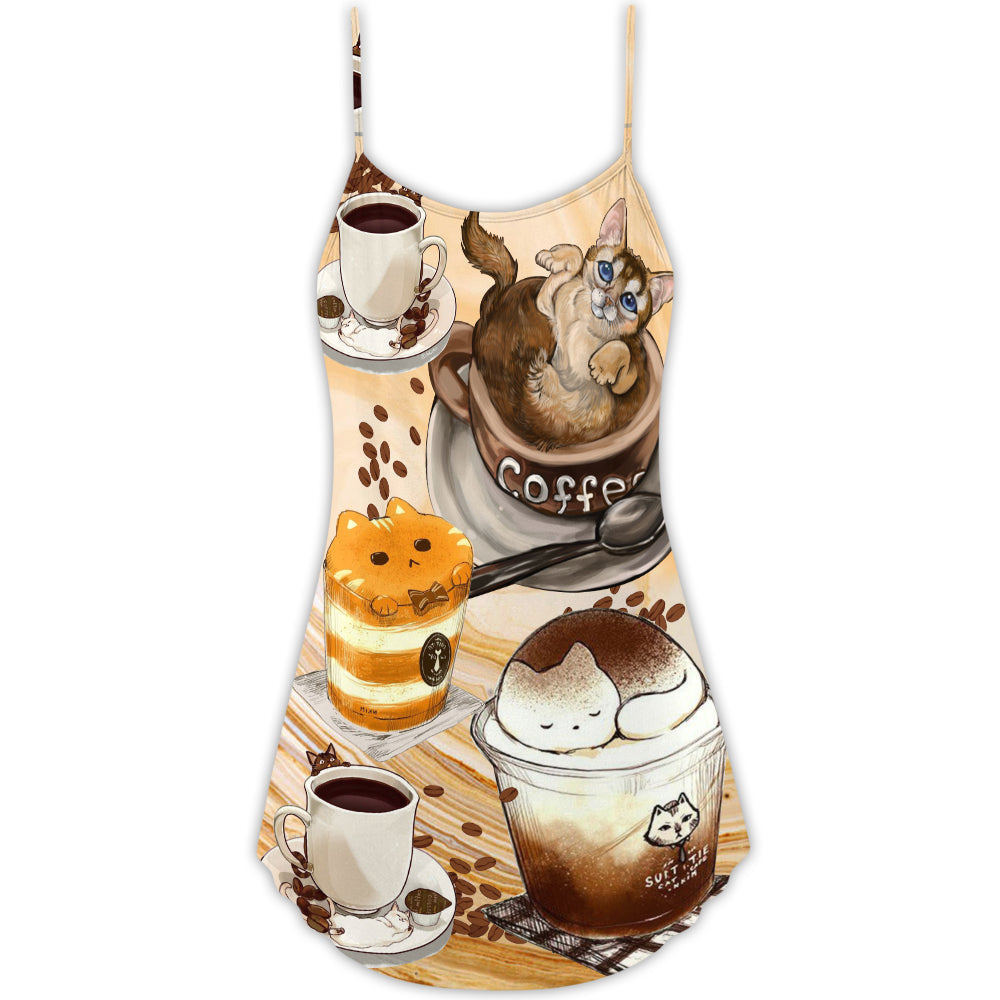 Cat Coffee Lover Quote – Women's Summer Sleeveless V-Neck Camisole Dress