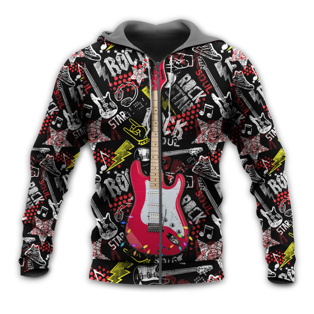 Zip Hoodie / S Christmas Guitar Rock Soul Merry Xmas - Hoodie - Owls Matrix LTD