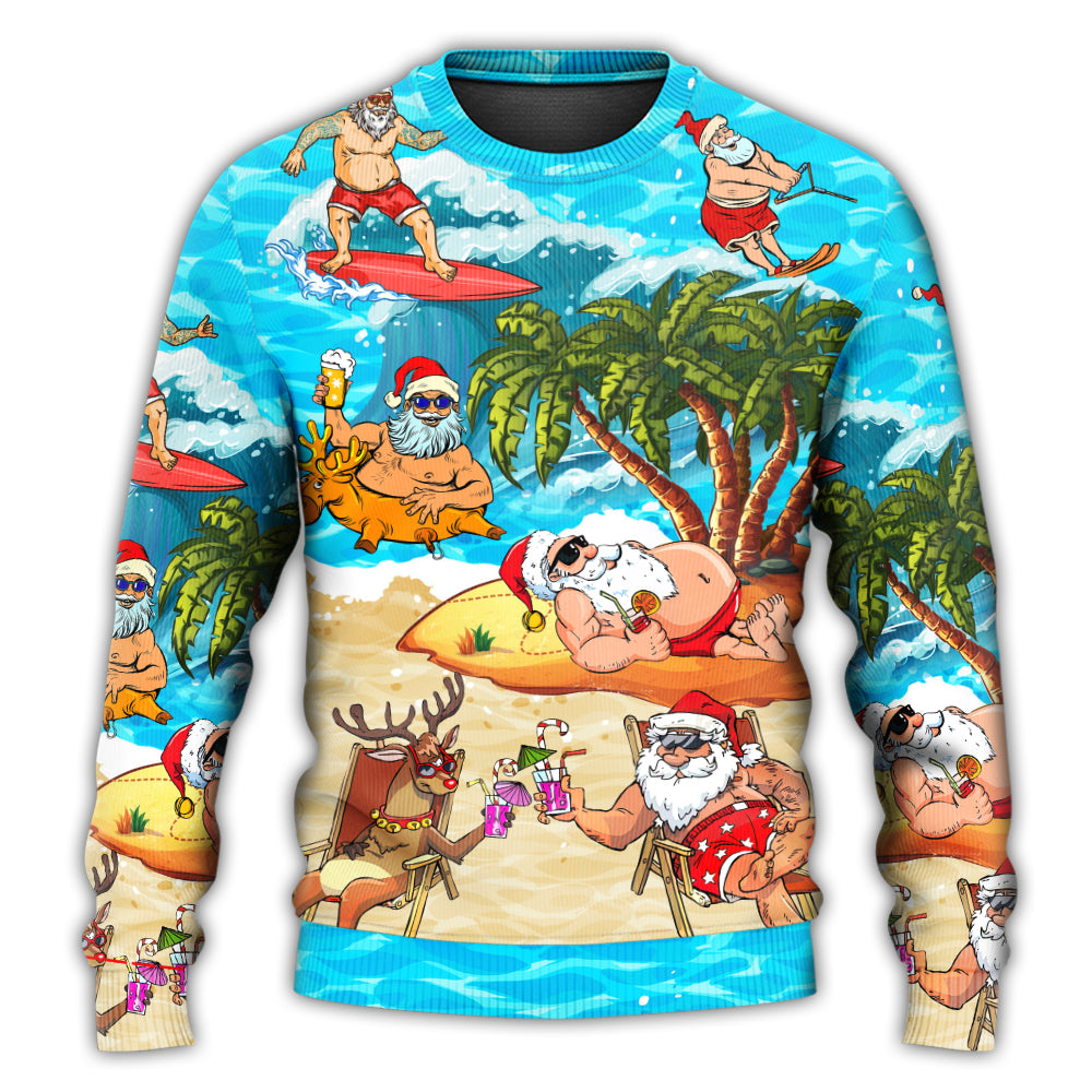 Christmas Santa Beach Holiday Funny – Sweater - Ugly Christmas Sweater