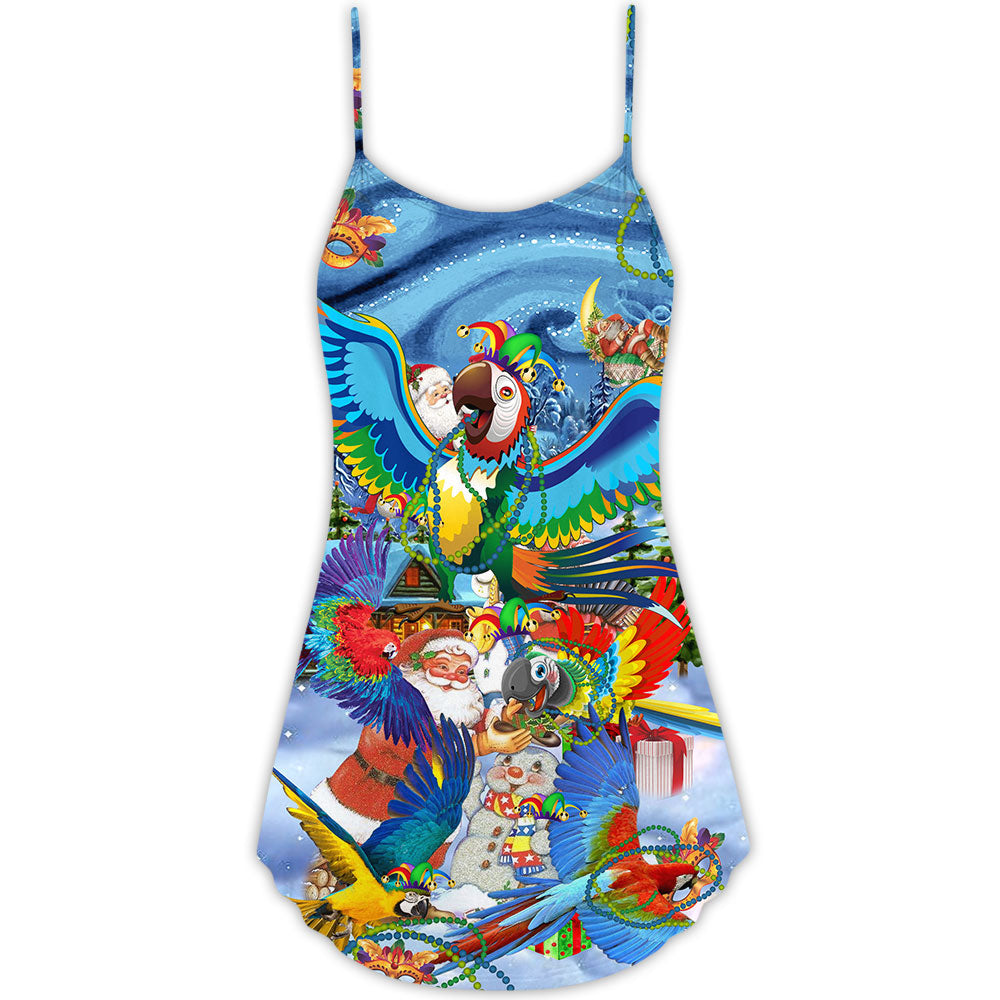 Parrot Mardi Gras Christmas – Women's Summer Sleeveless V-Neck Camisole Dress