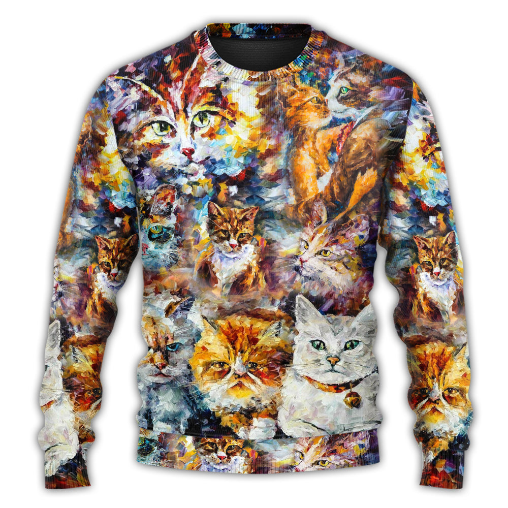 Colorful Cat Art Lover Mixer Style – Sweater - Ugly Christmas Sweater