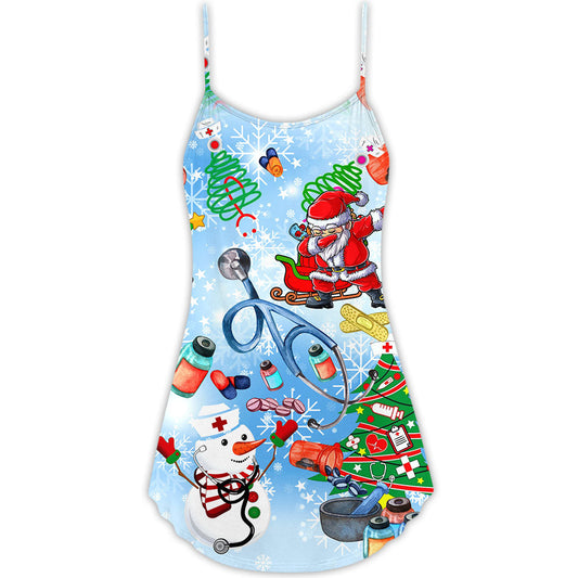 Nurse Love Santa Merry Christmas Snow – Women's Summer Sleeveless V-Neck Camisole Dress