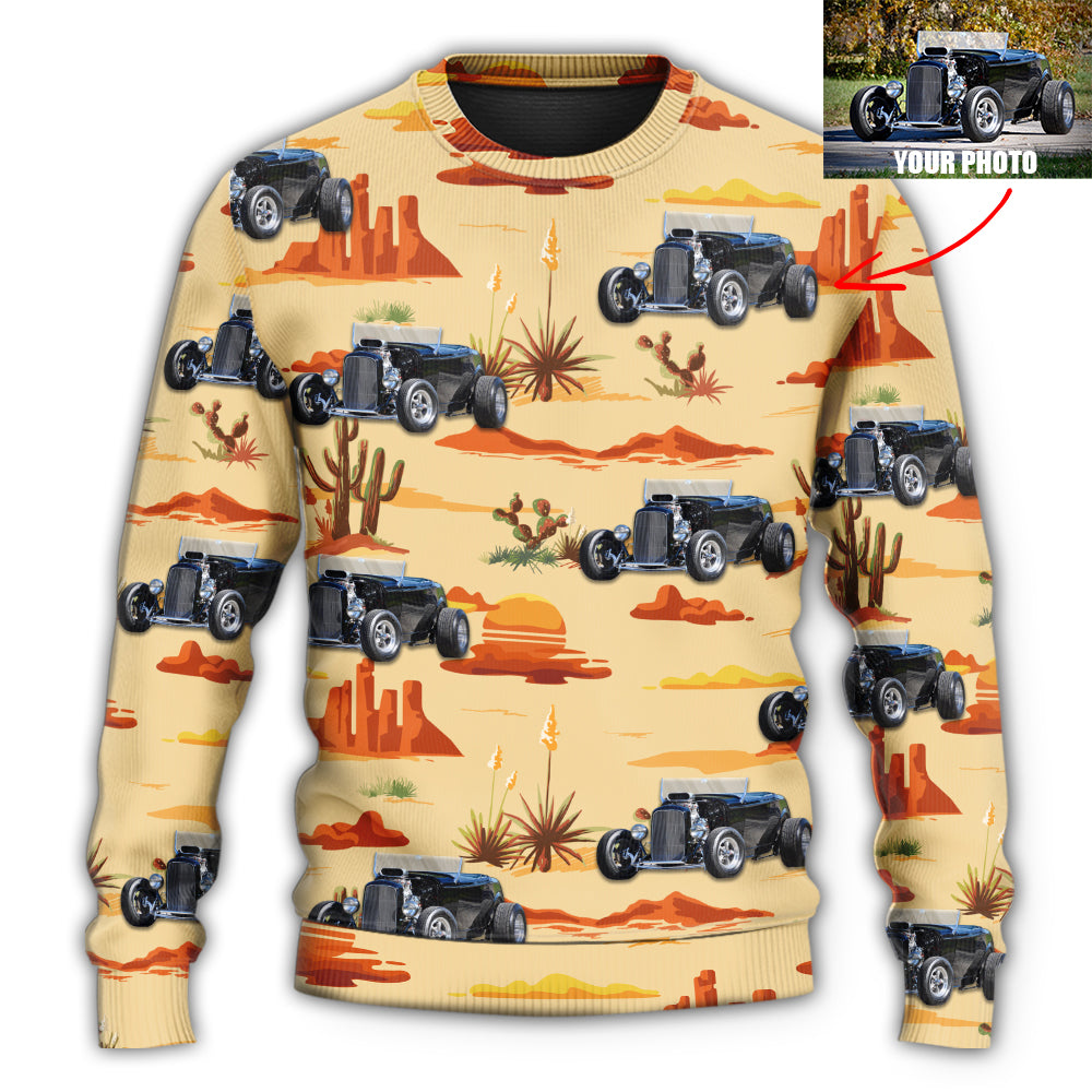 Hot Rod Vintage Cowboy Landscape Art – Sweater - Ugly Christmas Sweater