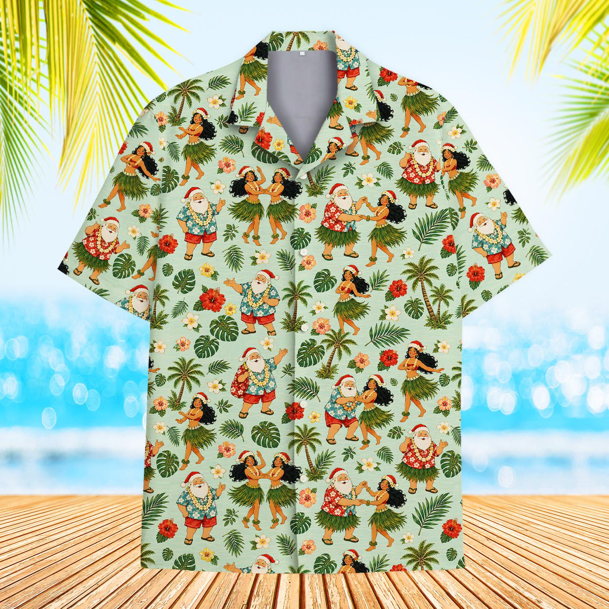 Christmas Hula Santa Tropical Beach Holiday – Hawaiian Shirt