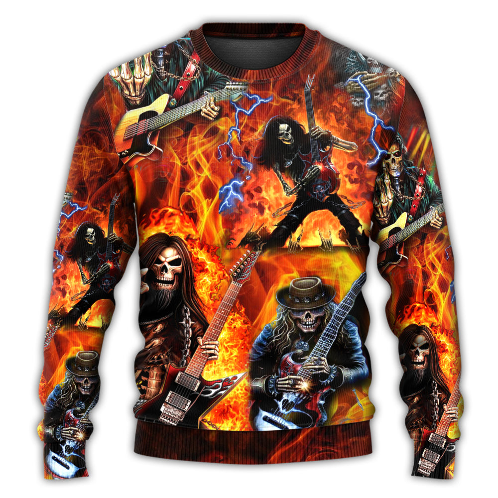 Guitar Skull Fire Hot Style – Sweater - Ugly Christmas Sweater