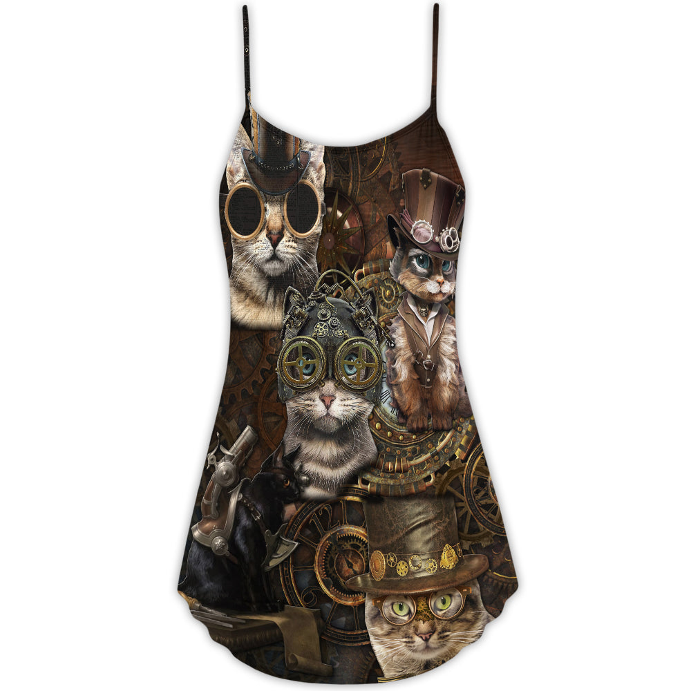 Steampunk Vintage Cat Style – Women's Summer Sleeveless V-Neck Camisole Dress
