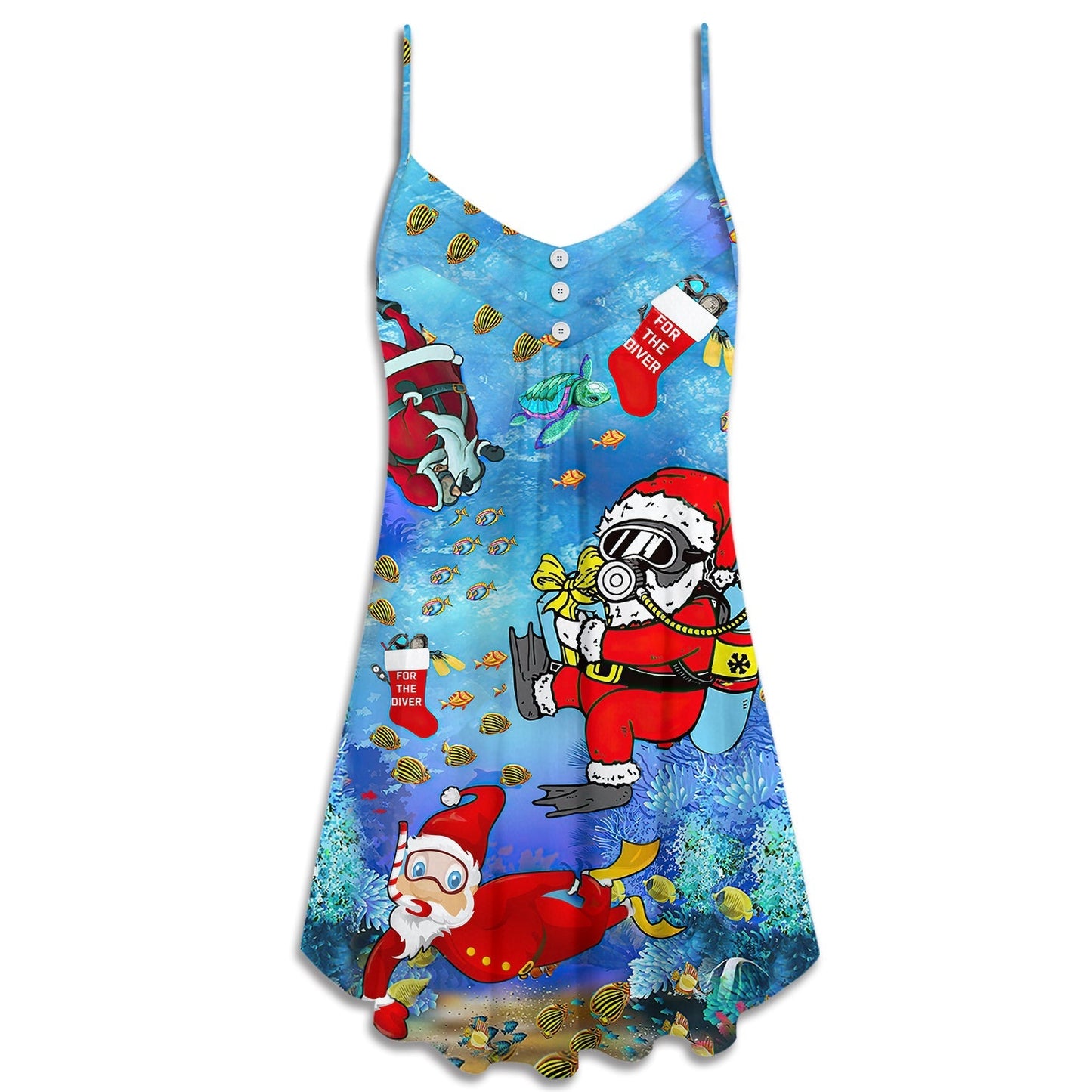 Christmas Santa Diving Funny – Women's Summer Sleeveless V-Neck Camisole Dress
