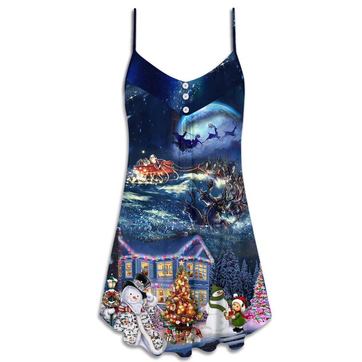 Christmas Santa Family Love Light – Women's Summer Sleeveless V-Neck Camisole Dress