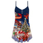 Christmas Santa Loves Airplane – Women's Summer Sleeveless V-Neck Camisole Dress