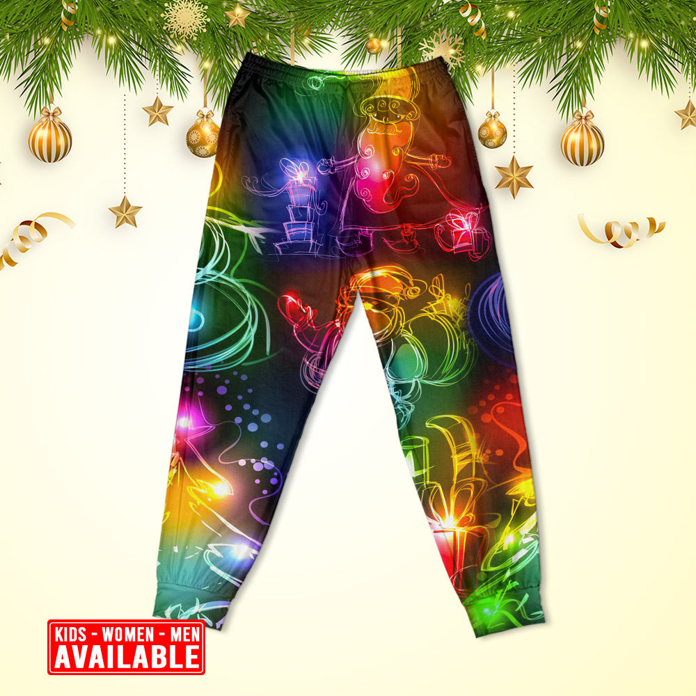 Christmas Santa Claus Tree Snowman Neon Light Style - Pajamas Long Sleeve - Owls Matrix LTD