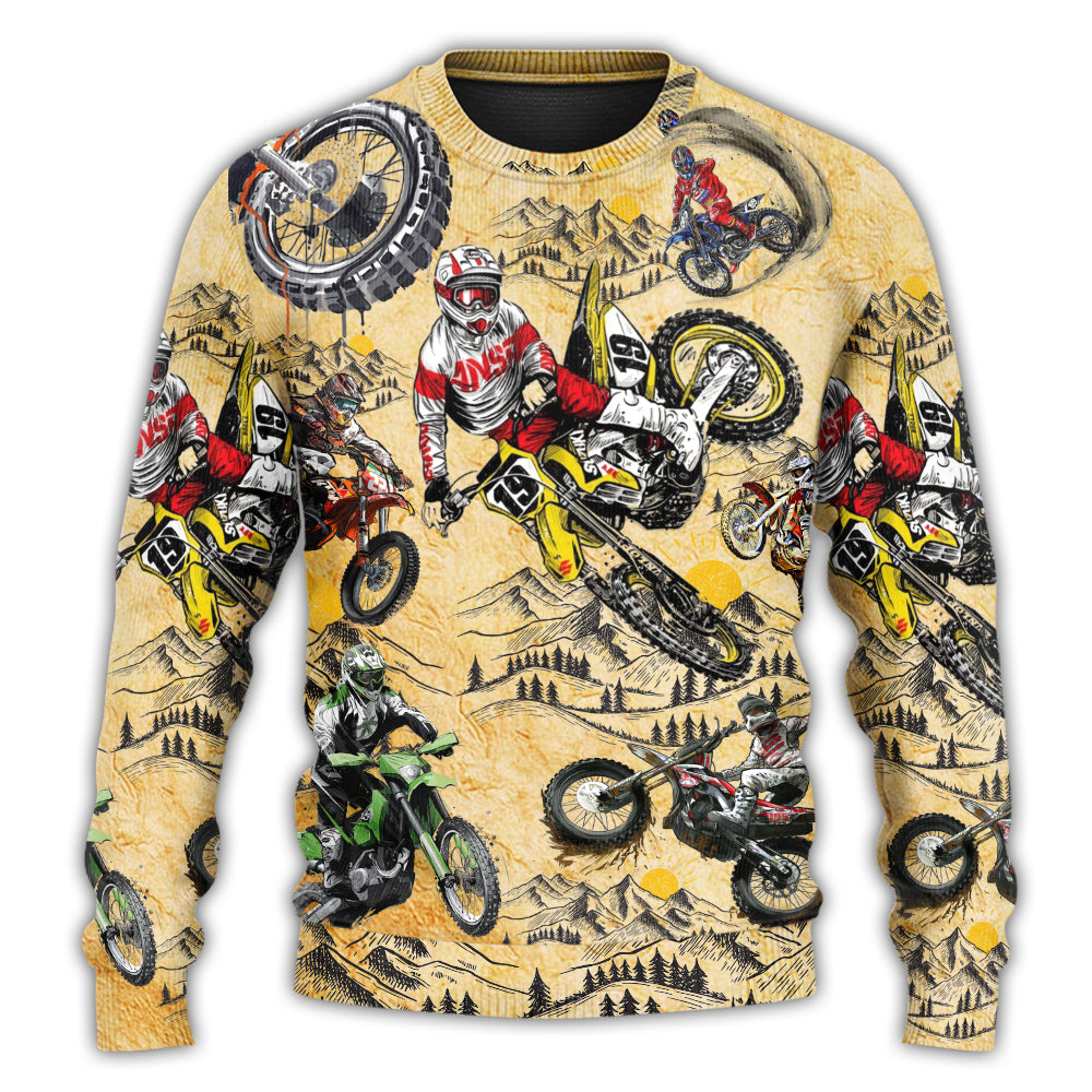 Motocross Biker Vintage Art Style – Sweater - Ugly Christmas Sweater