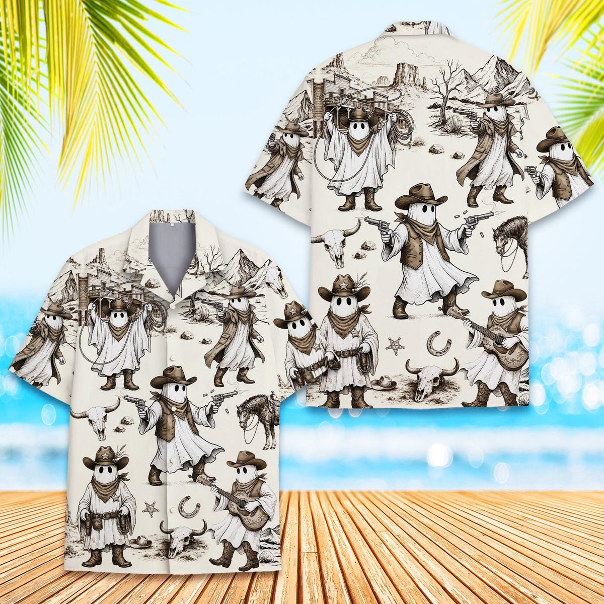 Cowboy Ghost Vintage Pumpkin Cactus Halloween – Hawaiian Shirt
