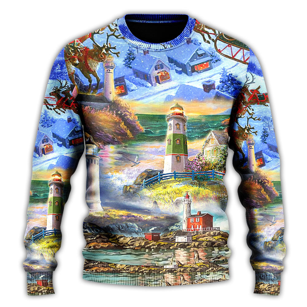 Lighthouse Christmas Santa Through The Storm – Sweater - Ugly Christmas Sweater