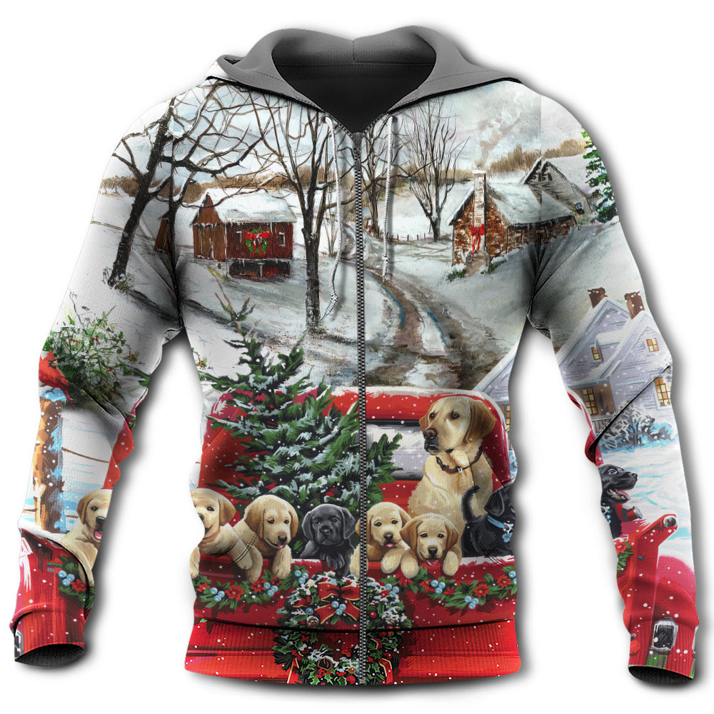 Christmas Dog Coming Home By Truck - Hoodie