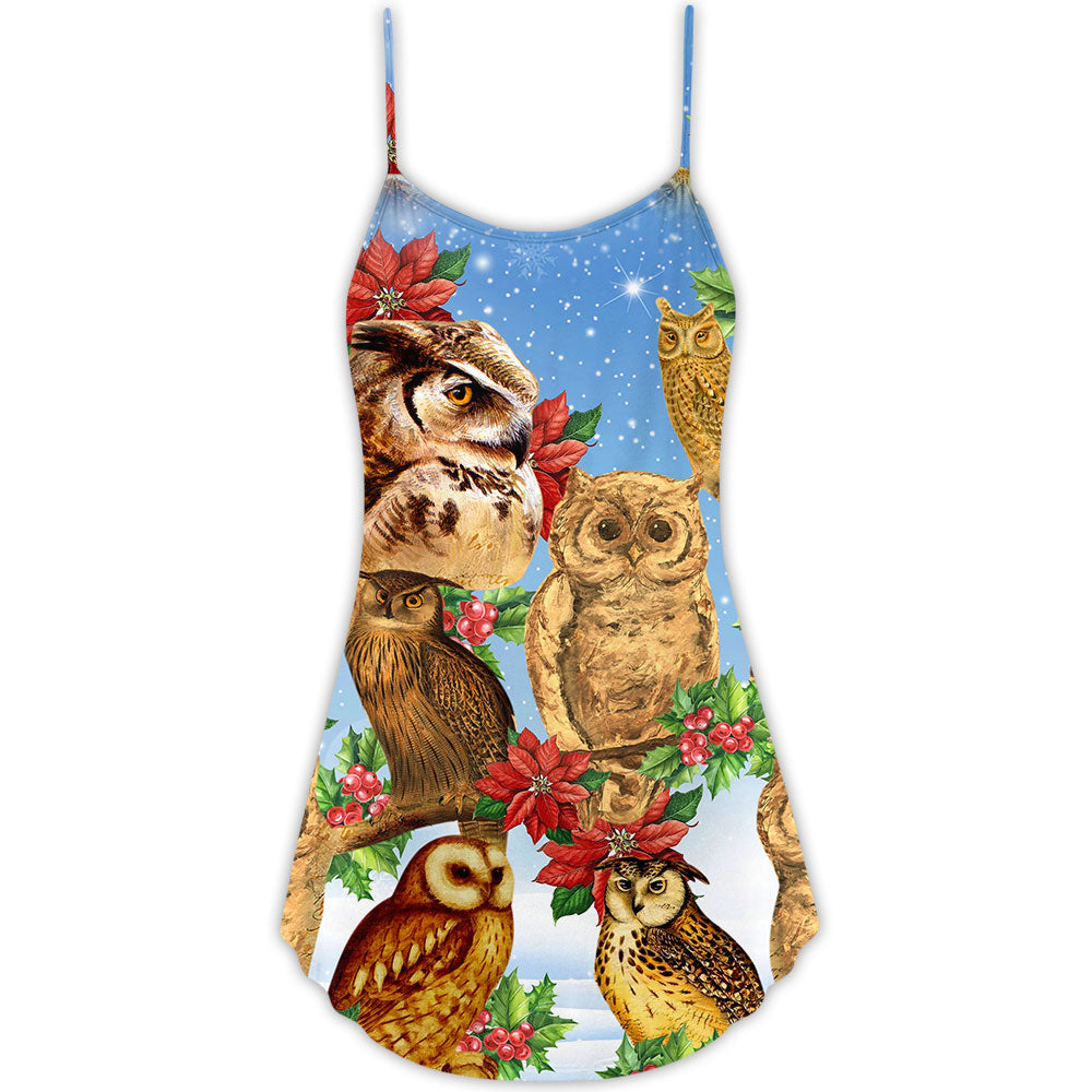 Owl Family Retro Merry Christmas – Women's Summer Sleeveless V-Neck Camisole Dress