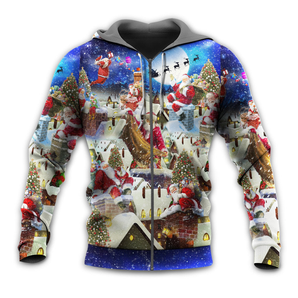 Christmas Rooftop Santa Reindeer Night - 3D Hoodie