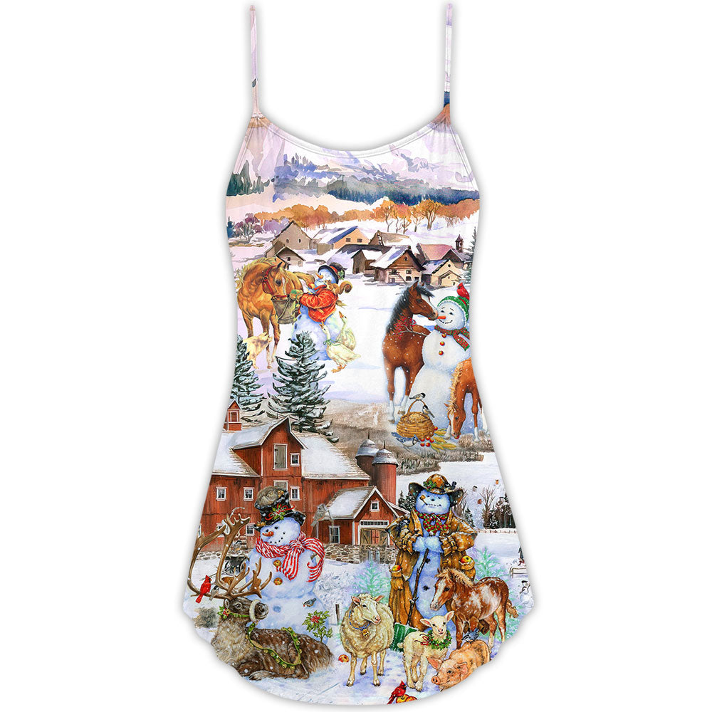 Christmas Love Horse And Farm - V-neck Sleeveless Cami Dress - Owls Matrix LTD