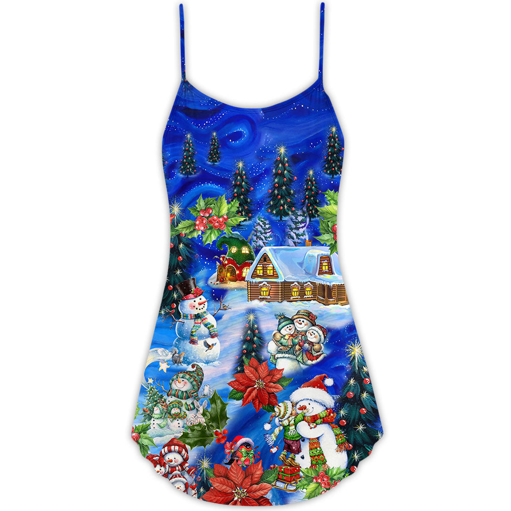 Snowman Chilling With Snowmies Christmas – Women's Summer Sleeveless V-Neck Camisole Dress