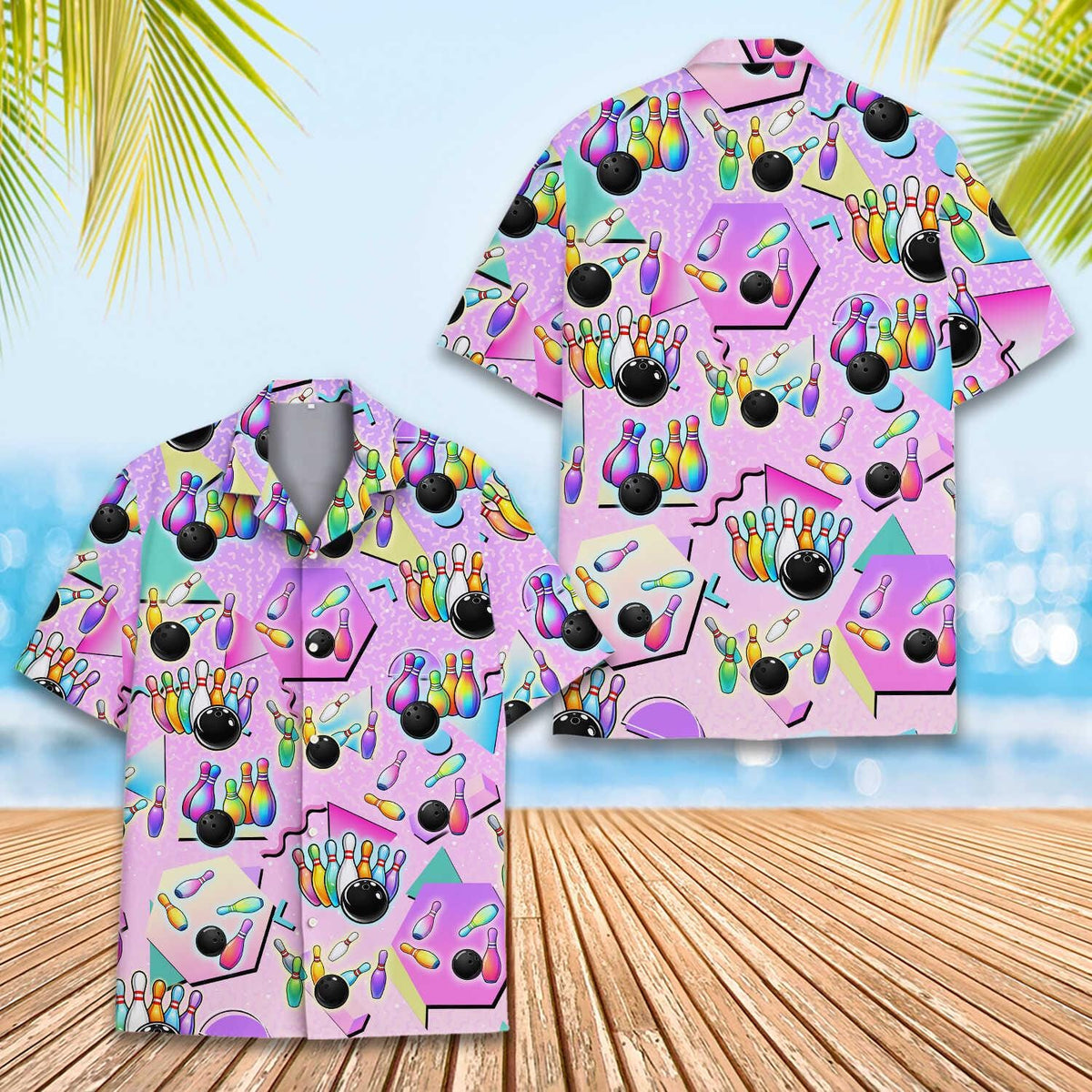 Retro 80s Neon Bowling Ball Summer Vacation – Hawaiian Shirt