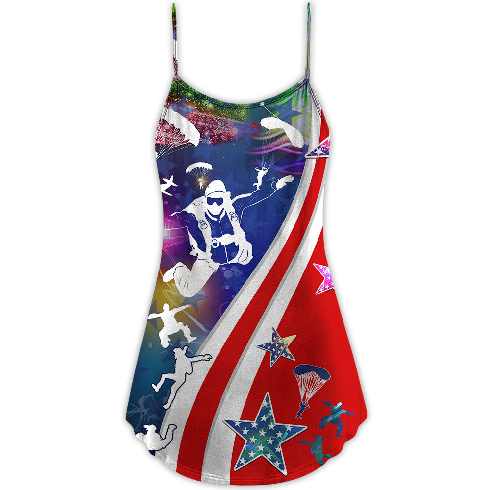 Christmas Patriotic Parachute Jump – Women's Summer Sleeveless V-Neck Camisole Dress
