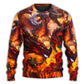 Red Dragon Skull Fire Fantasy Art – Sweater - Ugly Christmas Sweater