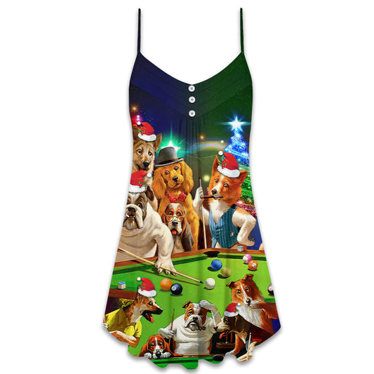 Billiard Vintage Dogs Christmas – Women's Summer Sleeveless V-Neck Camisole Dress