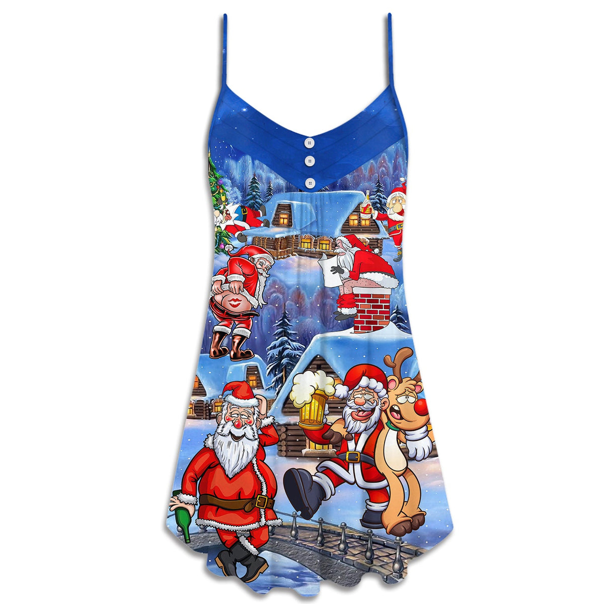 Santa Beer Merry Xmas – Women's Summer Sleeveless V-Neck Camisole Dress