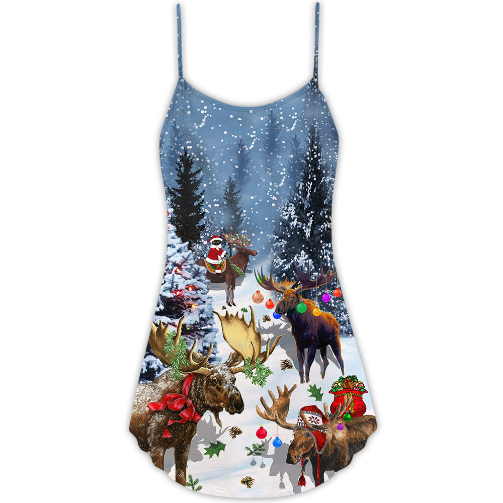 Christmas Moose Snow Holiday – Women's Summer Sleeveless V-Neck Camisole Dress