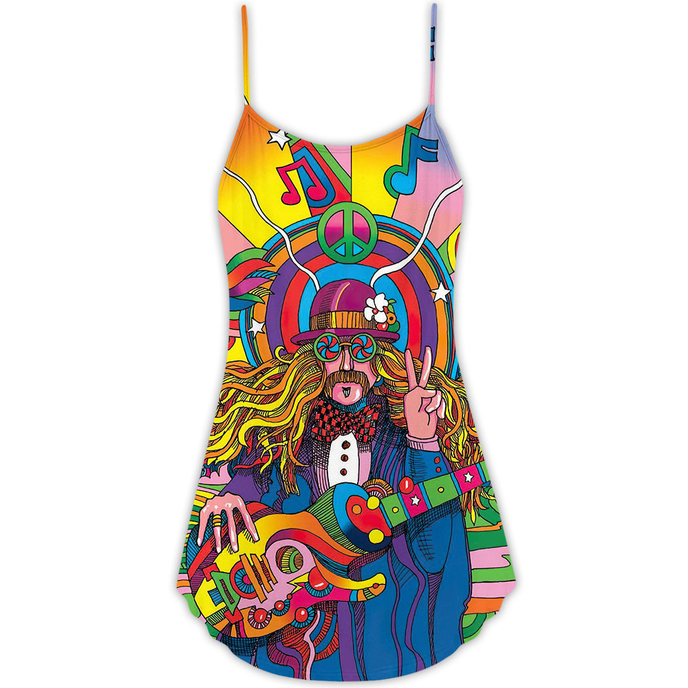 Hippie Rock Music Colorful – Women's Summer Sleeveless V-Neck Camisole Dress