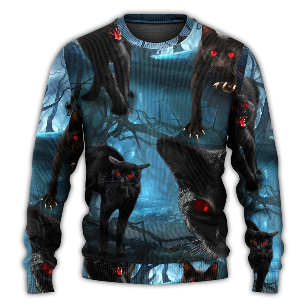 Halloween Black Cat Spooky Art Style – Sweater - Ugly Christmas Sweater