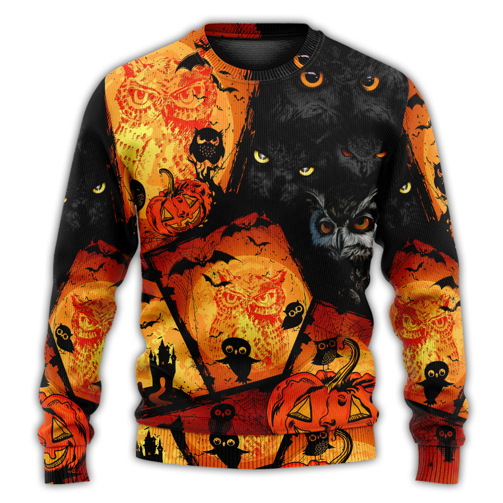 Halloween Owl Pumpkin Night Art – Sweater - Ugly Christmas Sweater