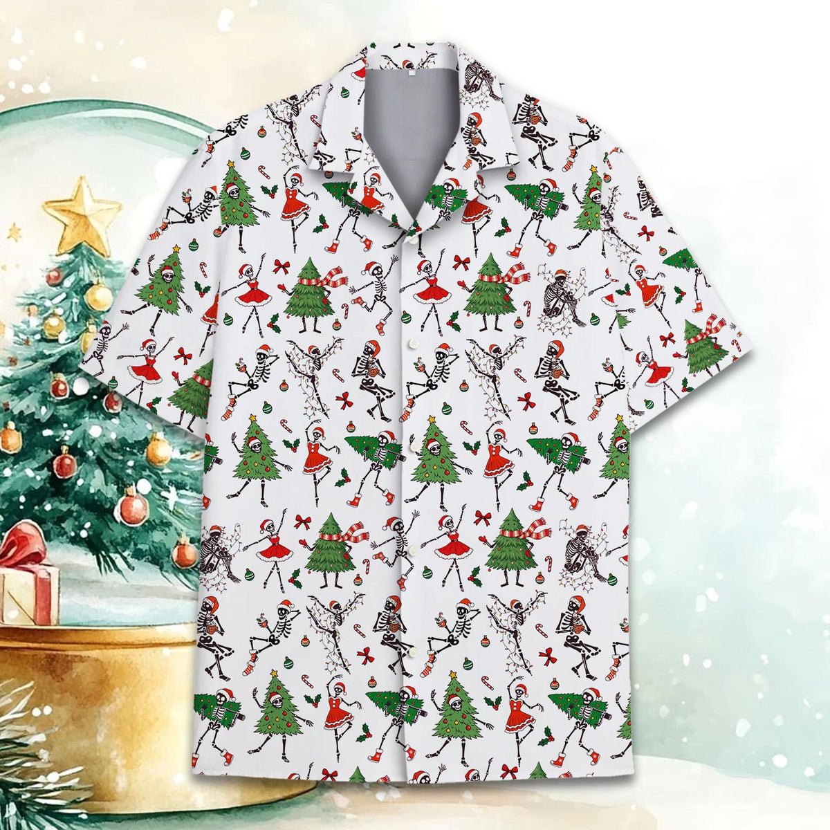 Christmas Skeleton Santa Dancing Tree Holiday – Hawaiian Shirt