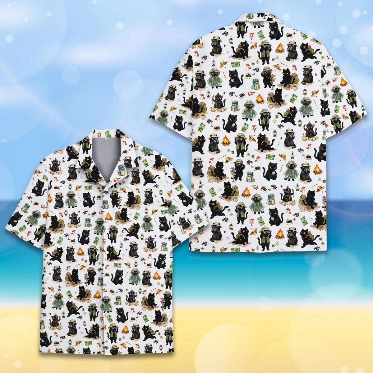 Funny Black Cat Camping Hiking Adventure – Hawaiian Shirt