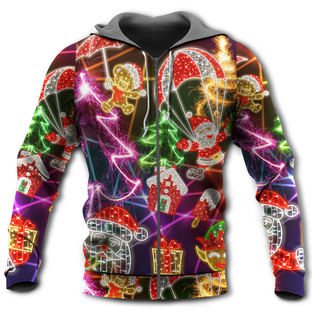 Christmas Funny Holiday Tree Gingerbread Neon Light Art – 3D Hoodie