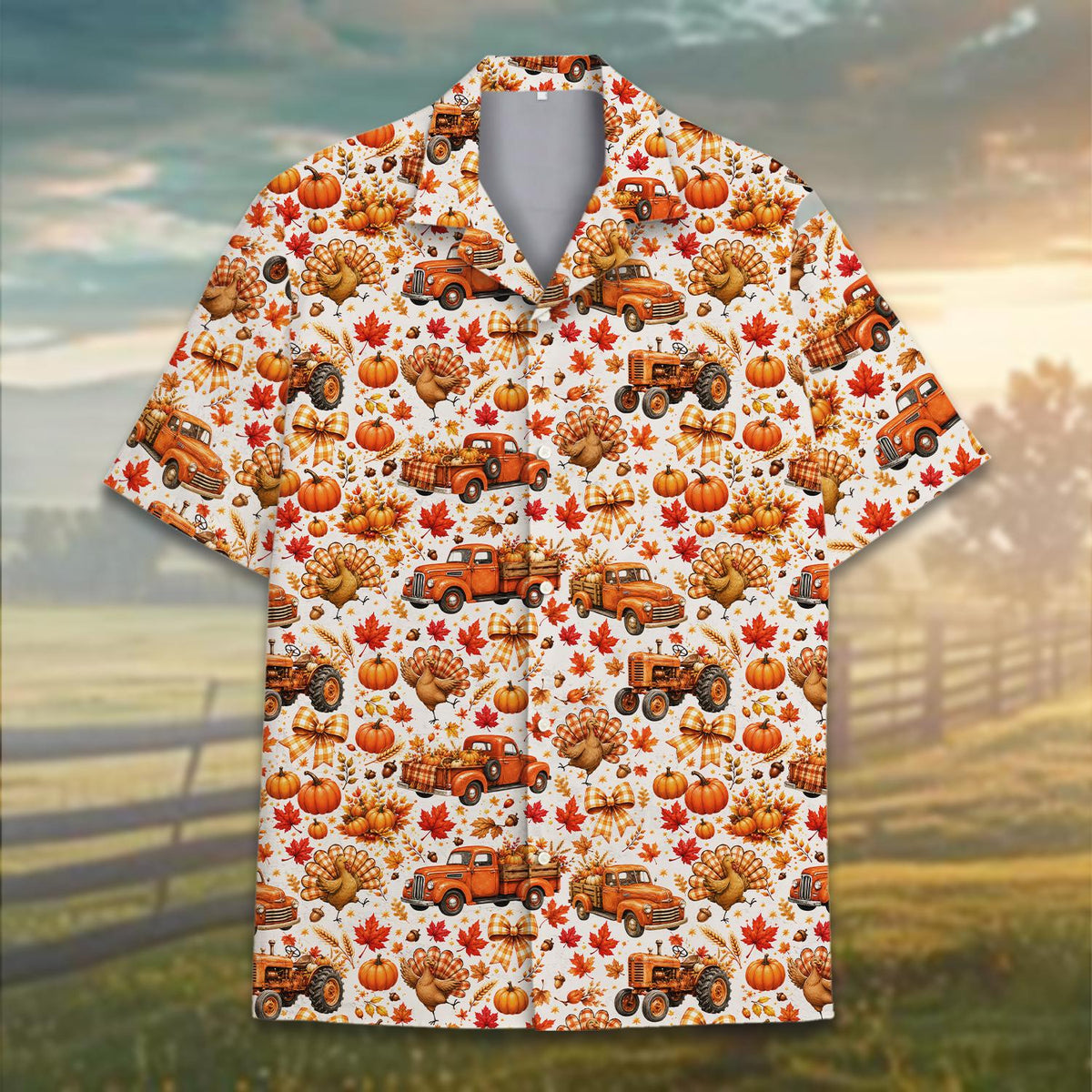 Fall Farm Turkey Vintage Truck Tractor Pumpkin – Hawaiian Shirt