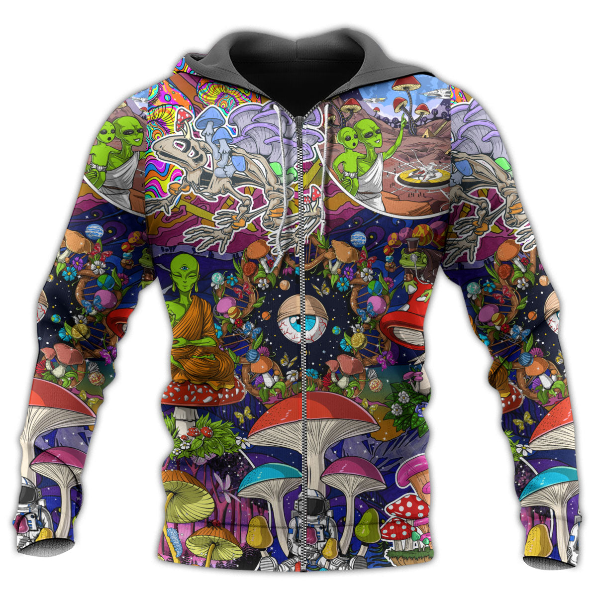Hippie Mushroom Alien Colorful Art – 3D Hoodie