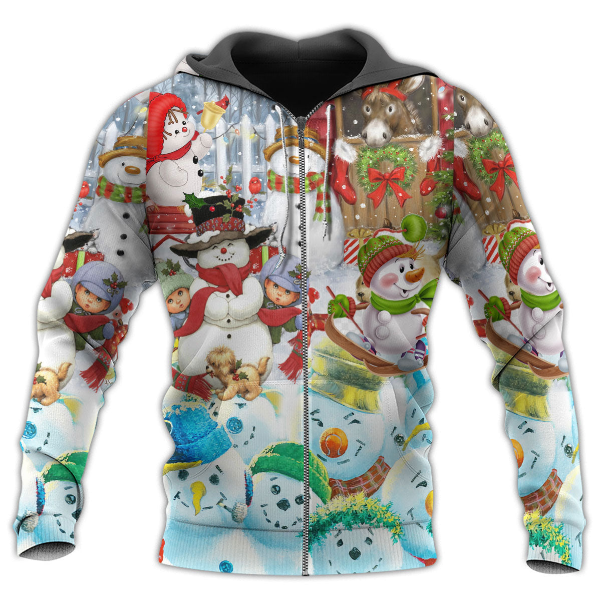 Winter Farm Snowman Holiday Art – 3D Hoodie