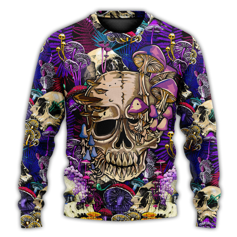 Bright Magic Mushroom Skull Art – Sweater - Ugly Christmas Sweater