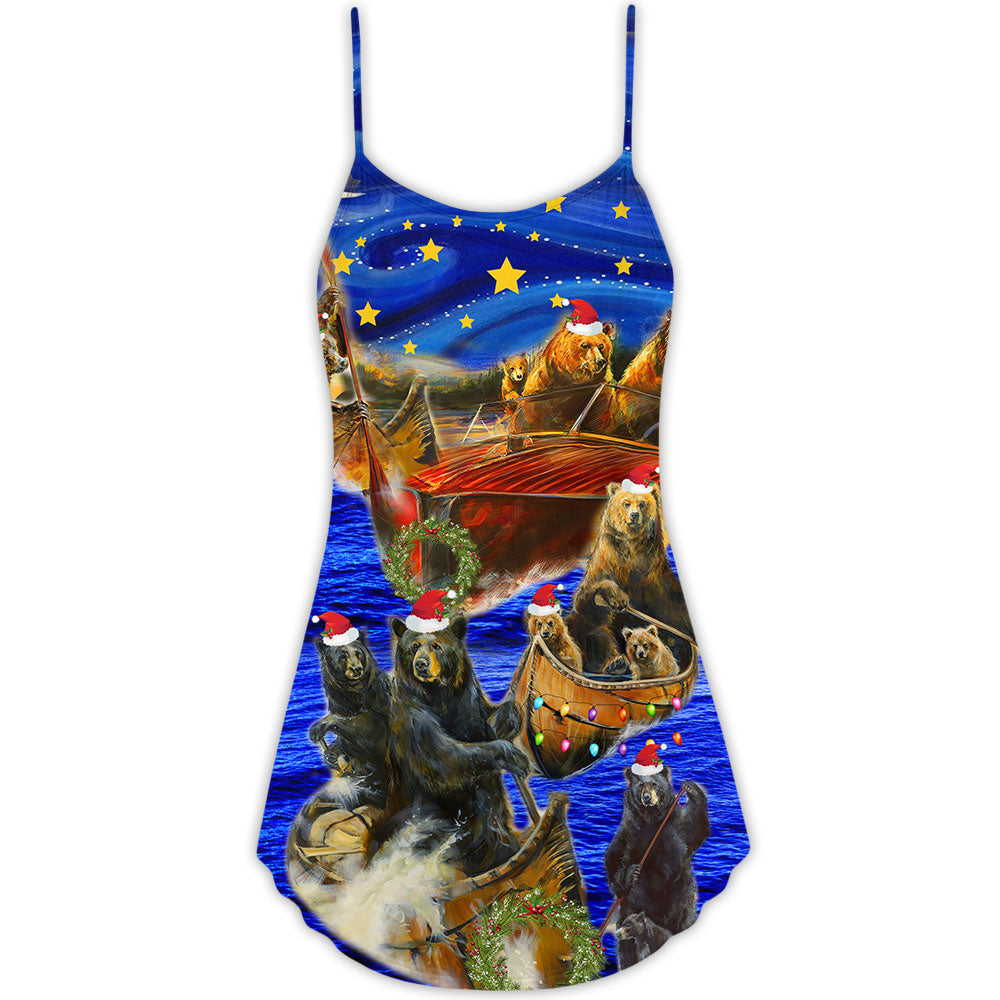 Bear And Boat Santa Merry Christmas Snow – Women's Summer Sleeveless V-Neck Camisole Dress