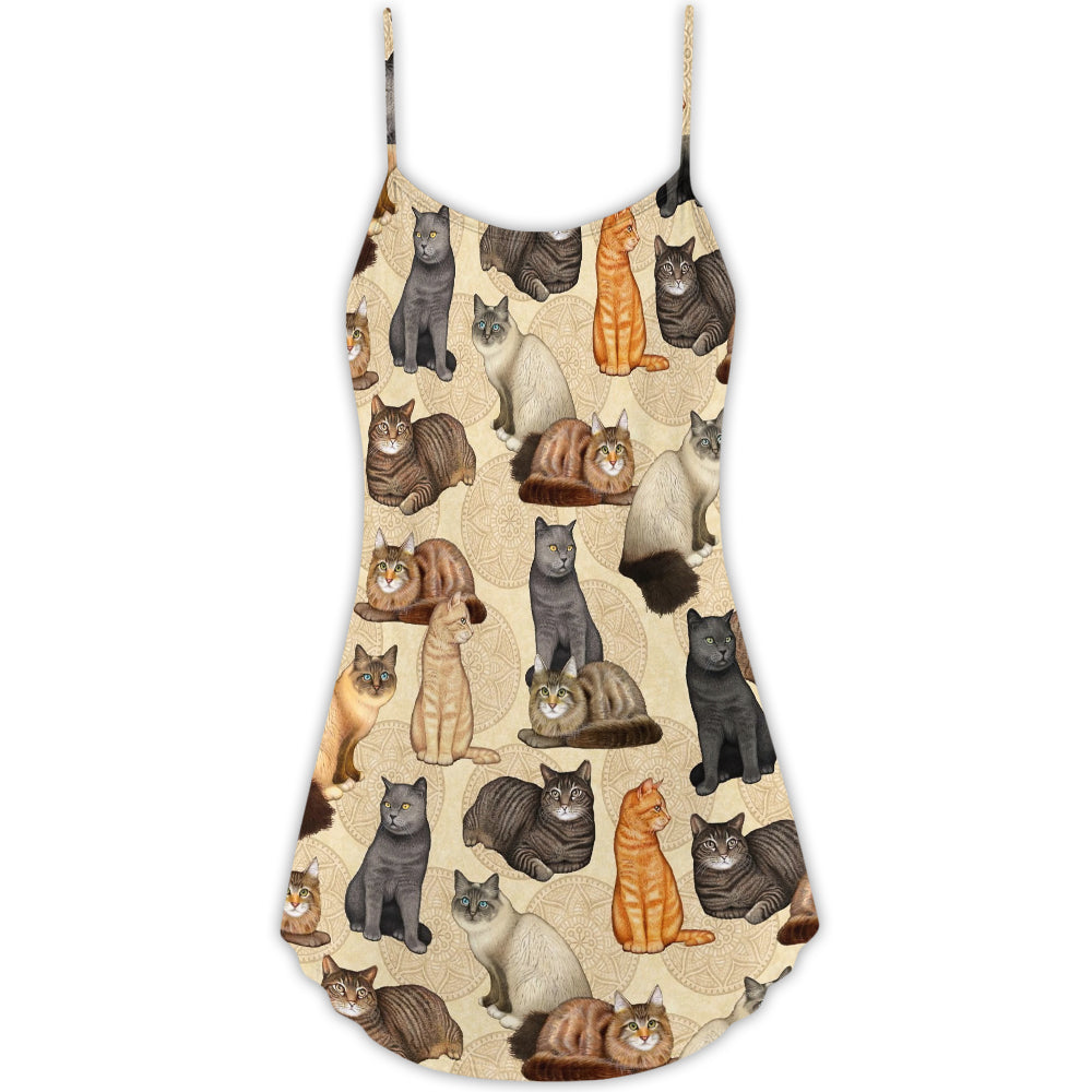 Cat Makes Me Happy Quote – Women's Summer Sleeveless V-Neck Camisole Dress