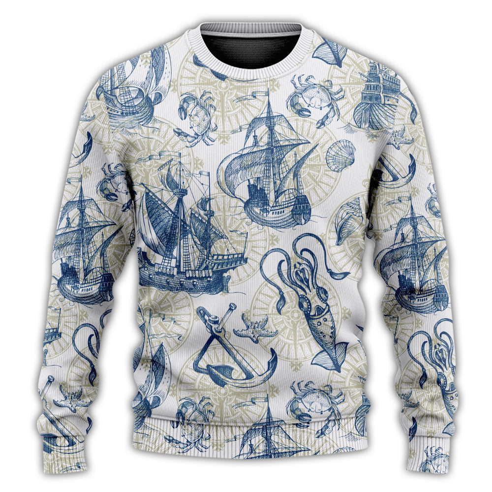 Vintage Sailboat Sea Monster Map Art – Sweater - Ugly Christmas Sweater