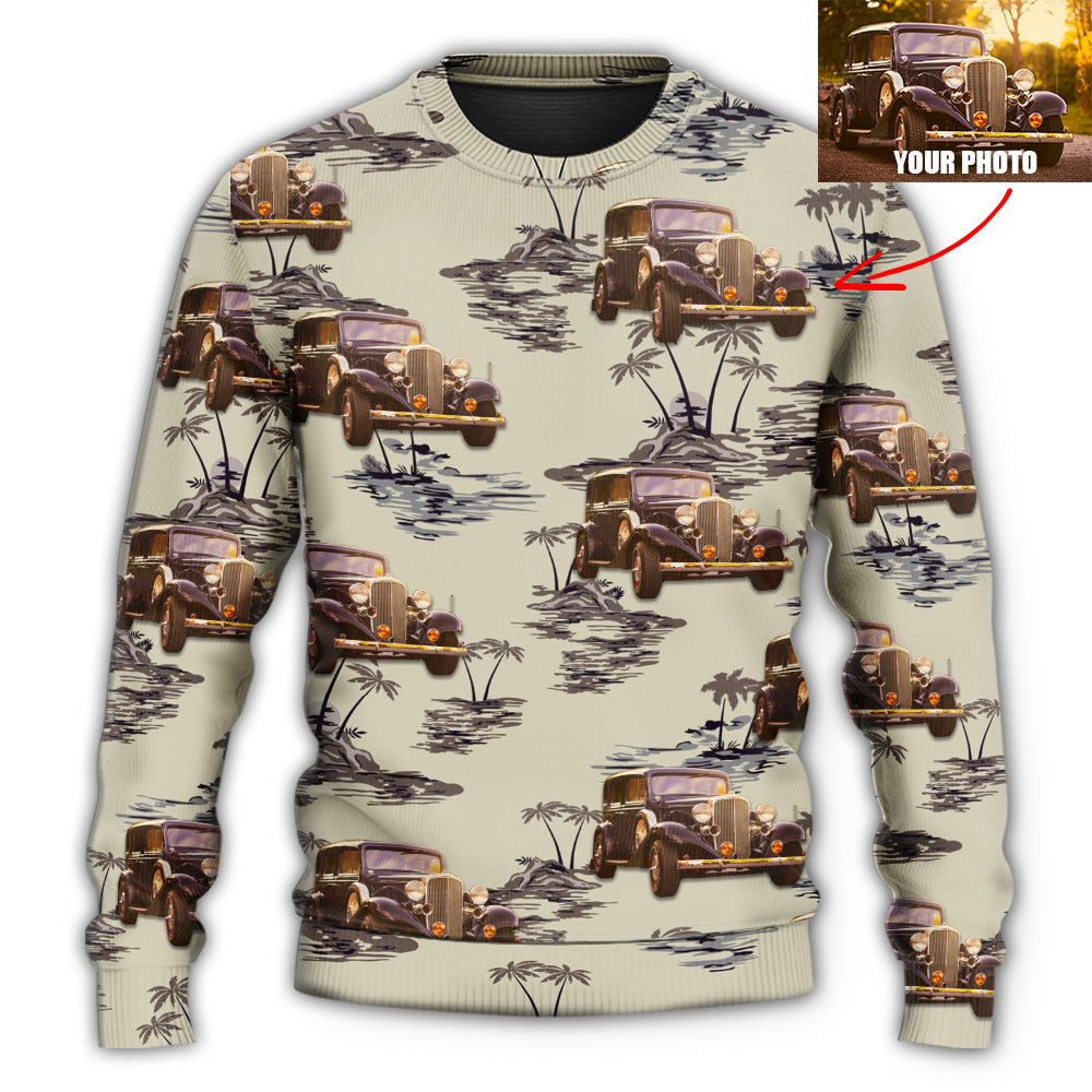 Vintage Car Tropical Island Palm Trees – Sweater - Ugly Christmas Sweater