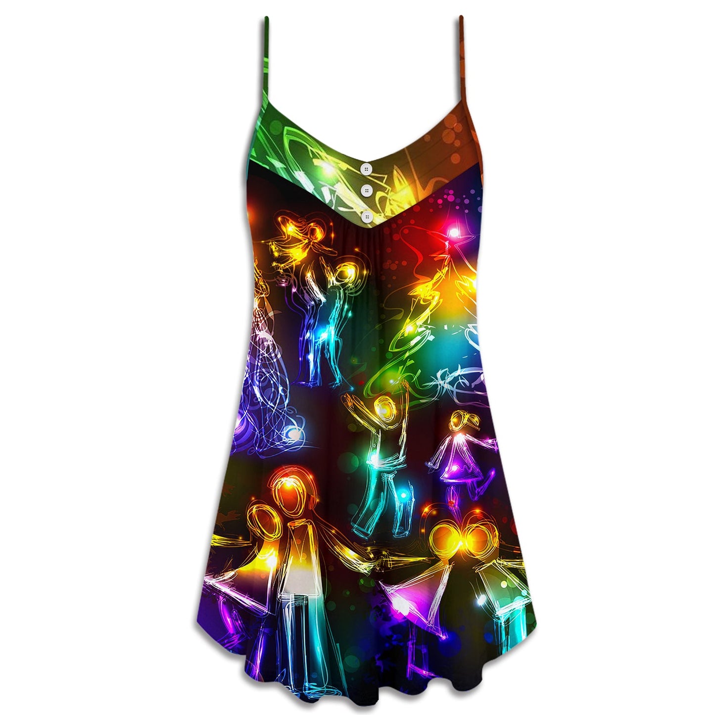 Christmas Family Love Tree Neon – Women's Summer Sleeveless V-Neck Camisole Dress