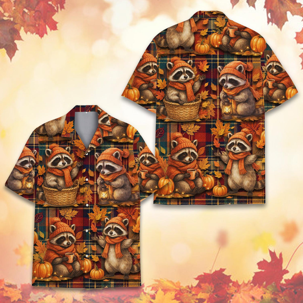 Cozy Raccoon Autumn Pumpkin Plaid Thanksgiving – Hawaiian Shirt